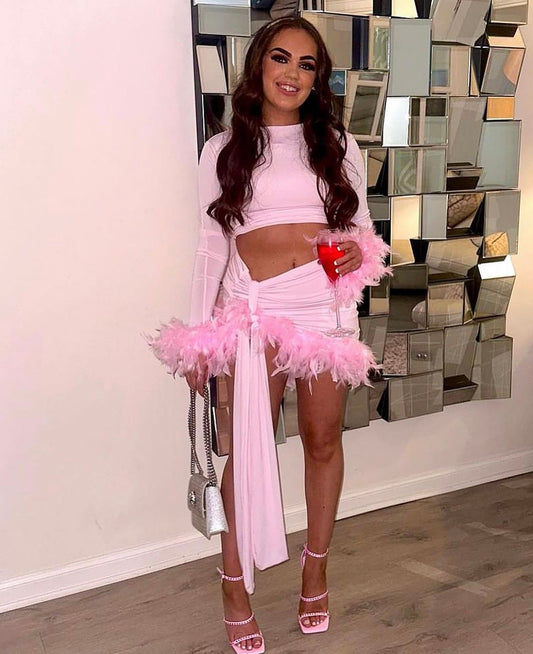 Tessa two piece extra feathers on skirt (made to order)