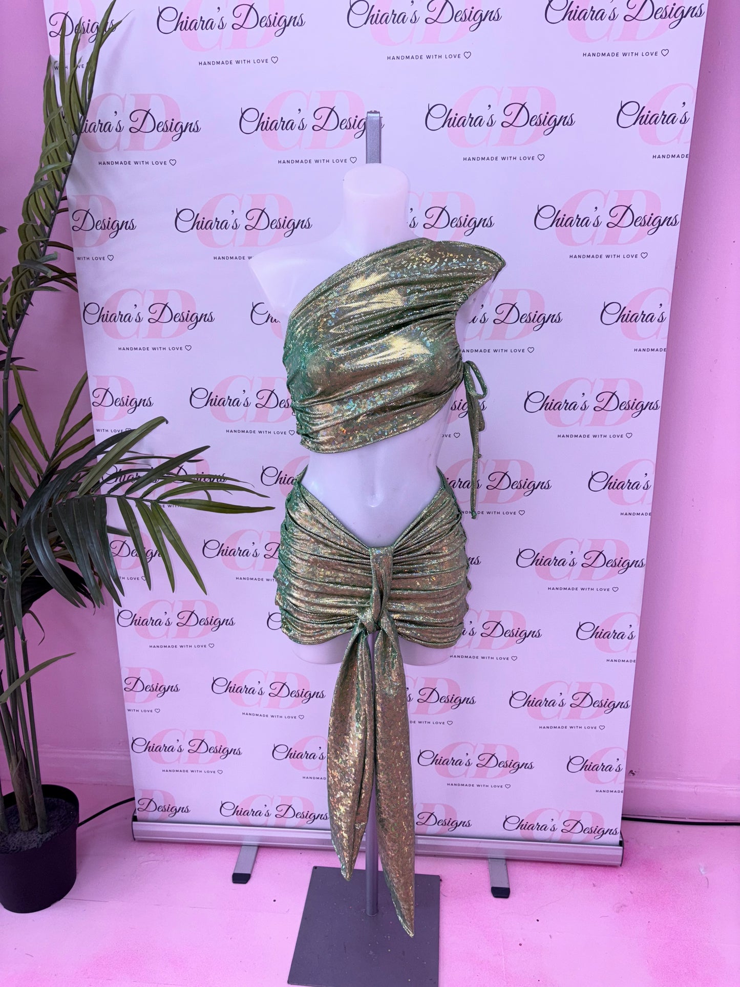 Mya two piece (size 6-8 ready to send) green with gold shine
