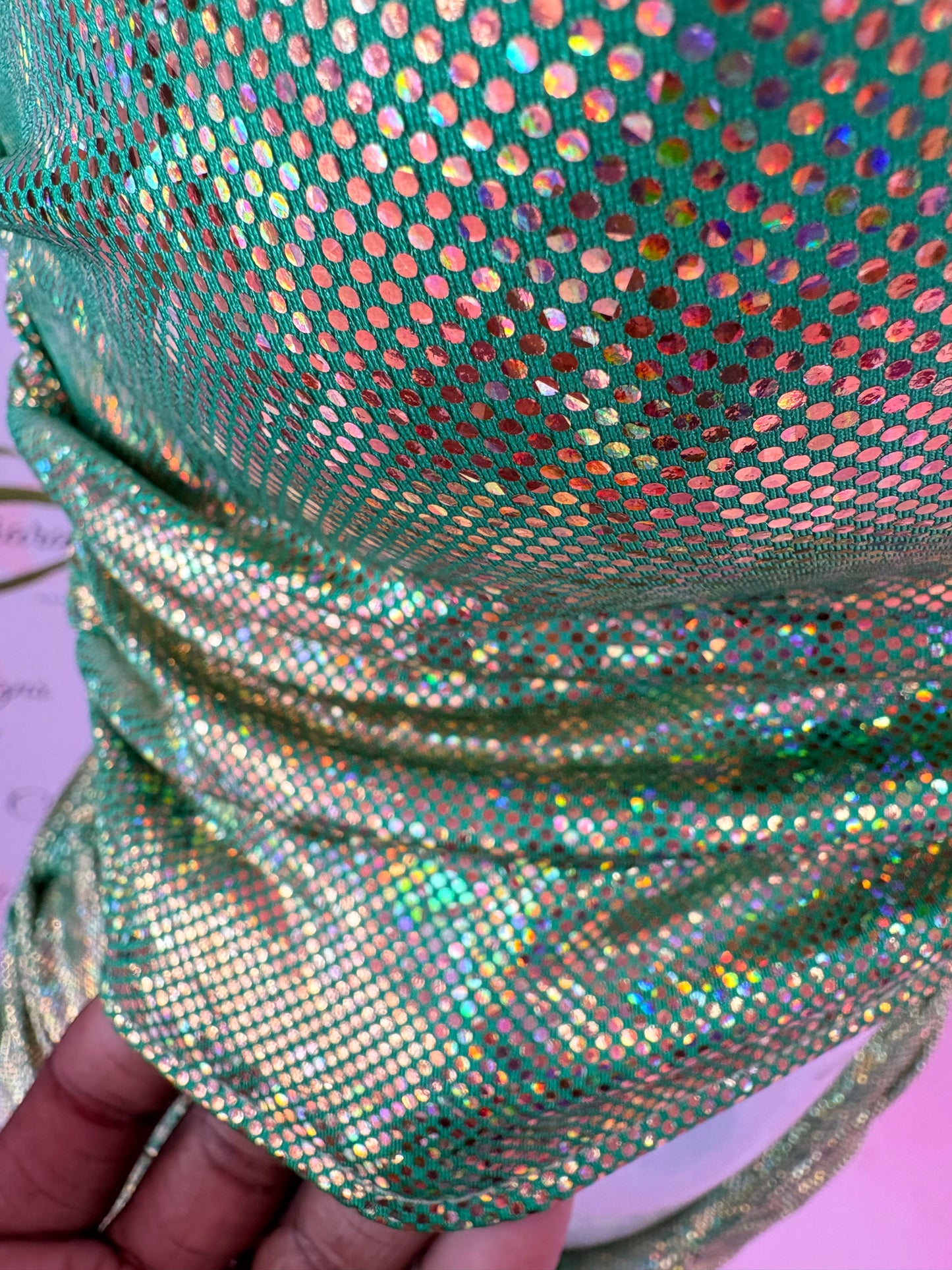 Mya two piece (size 6-8 ready to send) green with gold shine