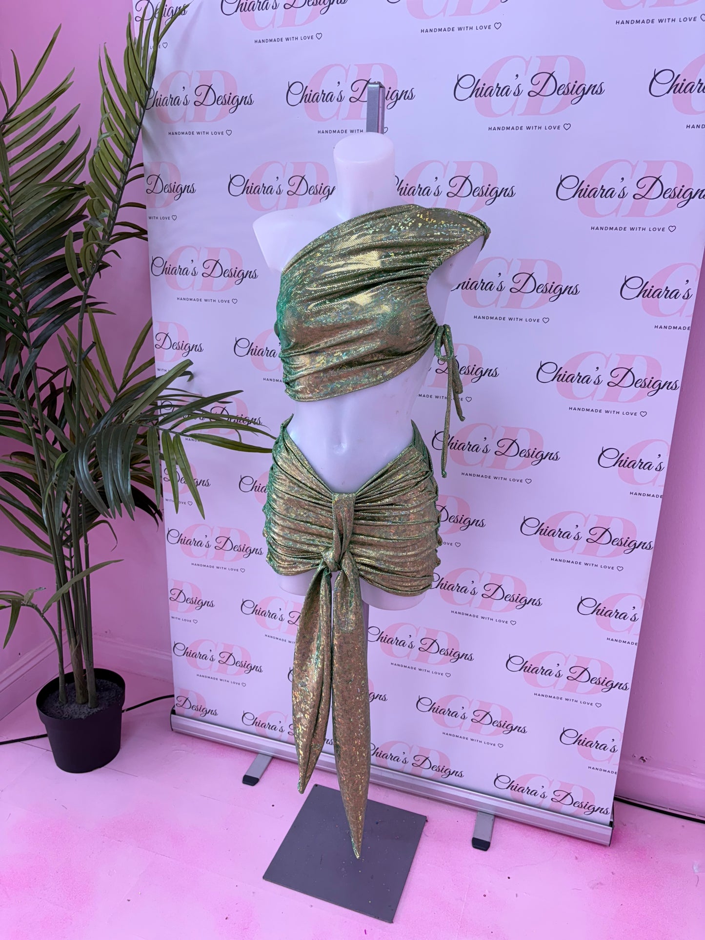 Mya two piece (size 6-8 ready to send) green with gold shine