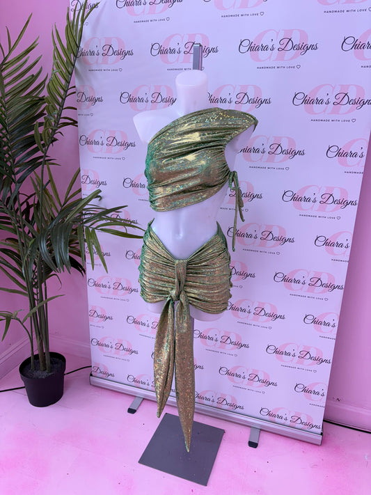 Mya two piece (size 6-8 ready to send) green with gold shine