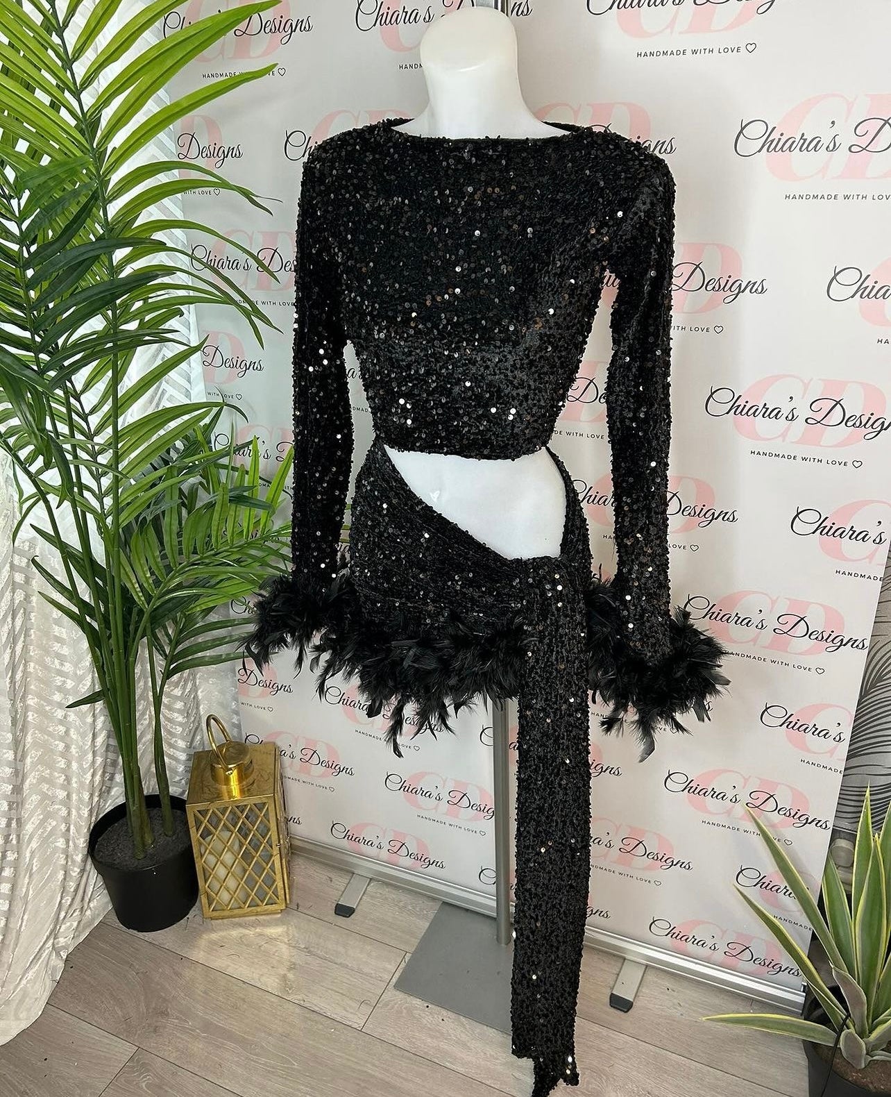 Tessa two piece extra feathers on skirt (made to order)