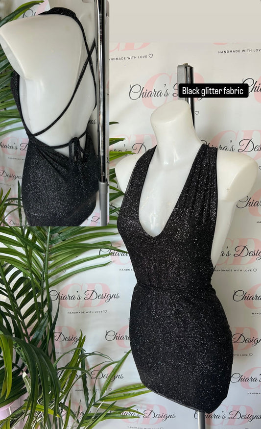 Black with silver glitter mini dress (size 6-8 ready to send)