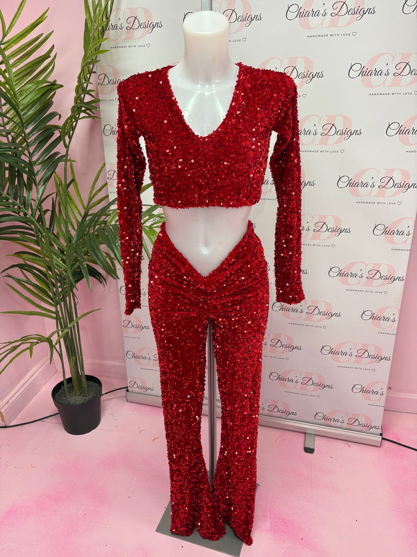 Red sequin trouser set (size 6-8 ready to send