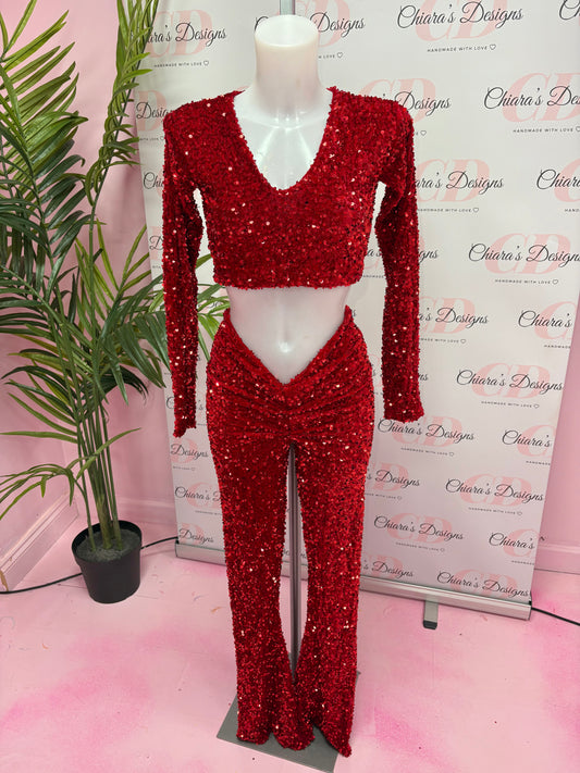 Red sequin trouser set (size 6-8 ready to send