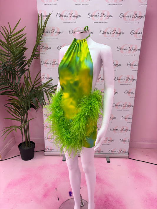 Eliana dress (size 4-6 ready to send) ombré feathers darker at the back
